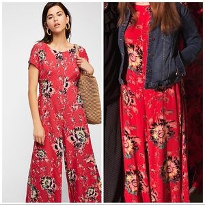 Free People Red Floral Jumpsuit
